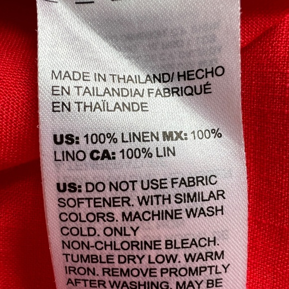 Chico's Blouse Size 14 Linen Button Down 3/4 Sleeves Bright Red Top - Picture 6 of 6